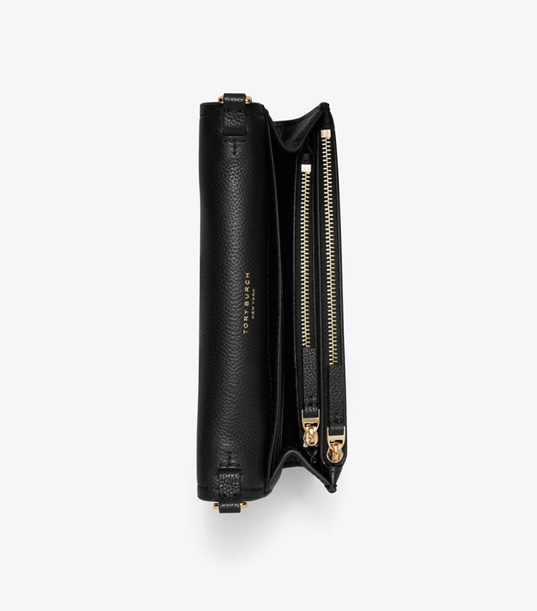 Tory Burch designer crossbody bags Thea Flat Wallet Crossbody in Black overhead