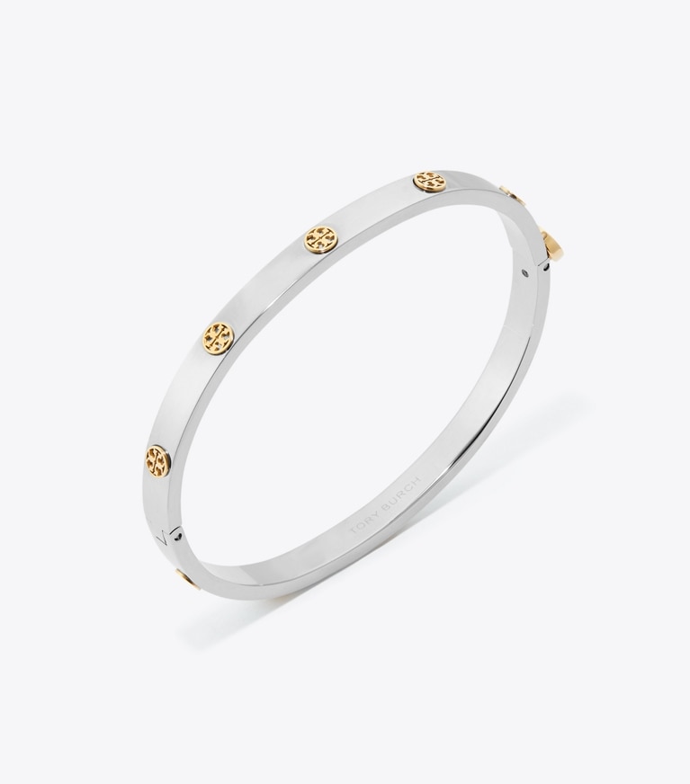 Tory Burch designer bracelets Thin Icon Hinge Bracelet in Tory Silver / Tory Gold detail