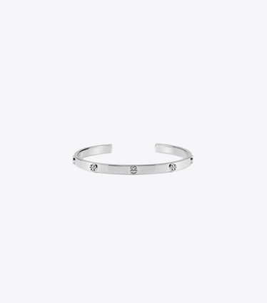Tory Burch designer bracelets Thin Miller Stud Cuff in Tory Silver front