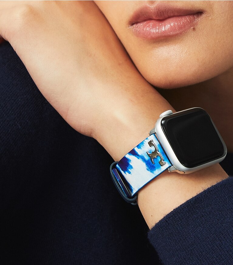 Tory Burch designer watches tory track smart watches Tie-Dye Band for Apple Watch®, Leather, 38 – 40 MM in NAVY front