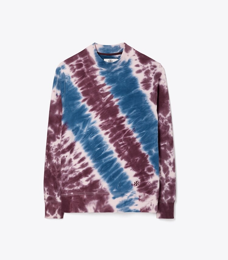 Tory Sport designer sweaters Tie-Dye French Terry Crew in Cotton Pink/Tory Navy Tie Dye front