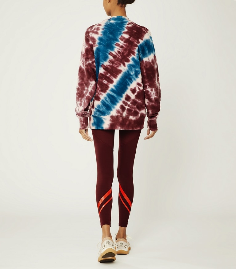 Tory Sport designer sweaters Tie-Dye French Terry Crew in Cotton Pink/Tory Navy Tie Dye front