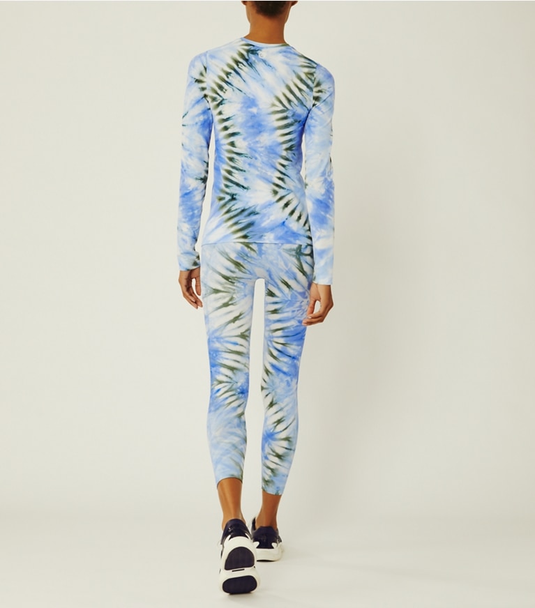 Tory Sport designer tops Tie-Dye Tissue-Seamless Long-Sleeve Top in Volley Blue Tie Dye front