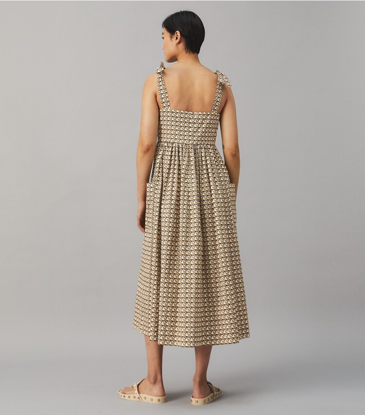 Tory Burch designer coverups Tie-Shoulder Beach Dress in FRENCH CREAM RIBBON WAVE on model back