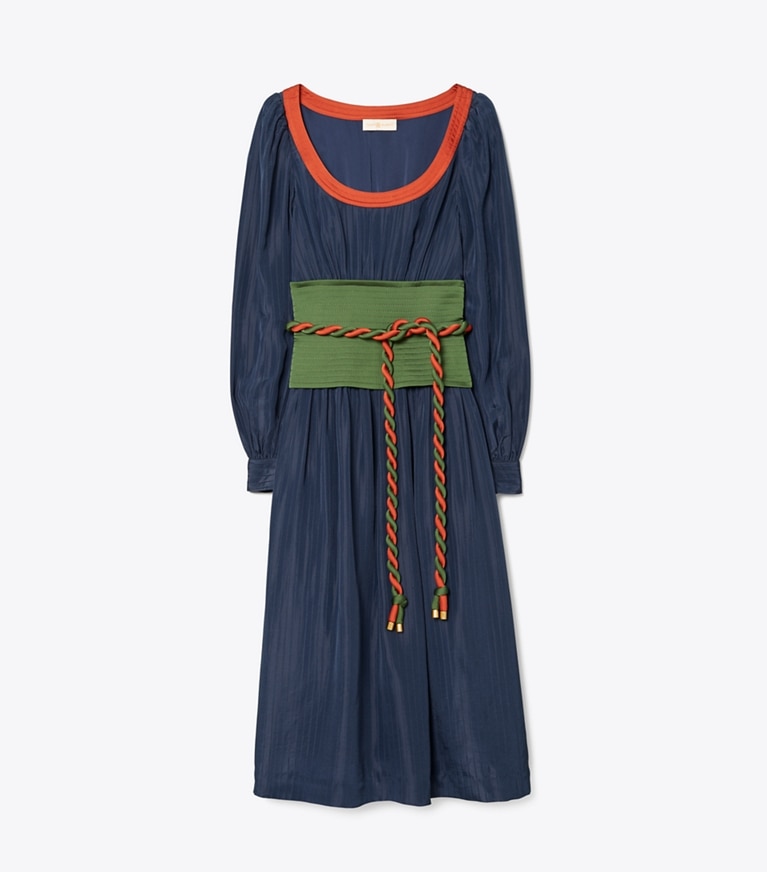 Tory Burch designer dresses Tie-Waist Dress in Tory Navy front