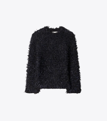 Tory Burch designer sweaters Tinsel Mockneck Sweater in BLACK / Black Navy Iridescent front
