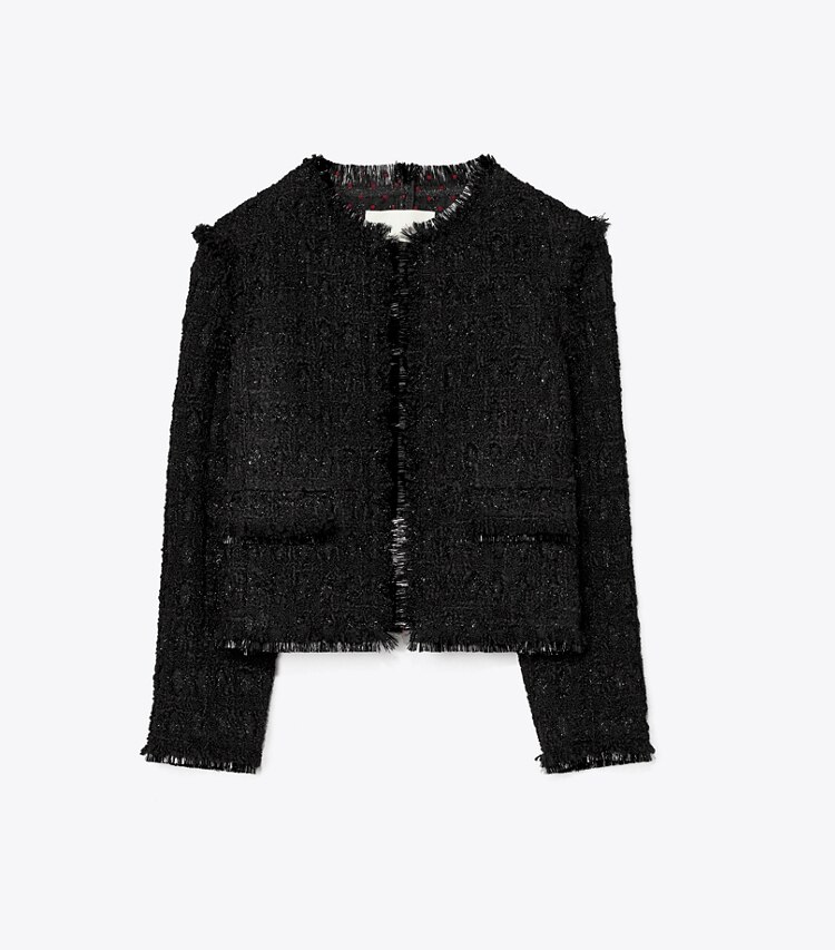 Tory Burch designer jackets Tinsel Tweed Jacket in Black front