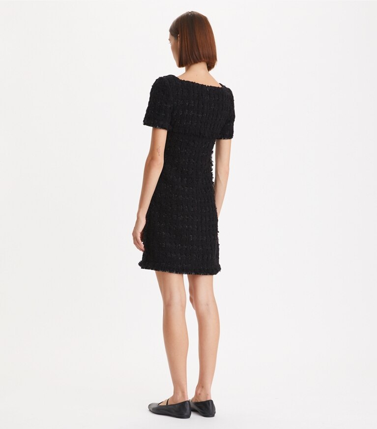 Tory Burch designer dresses Tinsel Tweed Mini Dress in Black front
