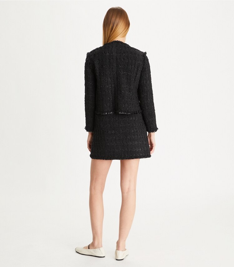 Tory Burch designer bottoms Tinsel Tweed Mini Skirt in Black on model back