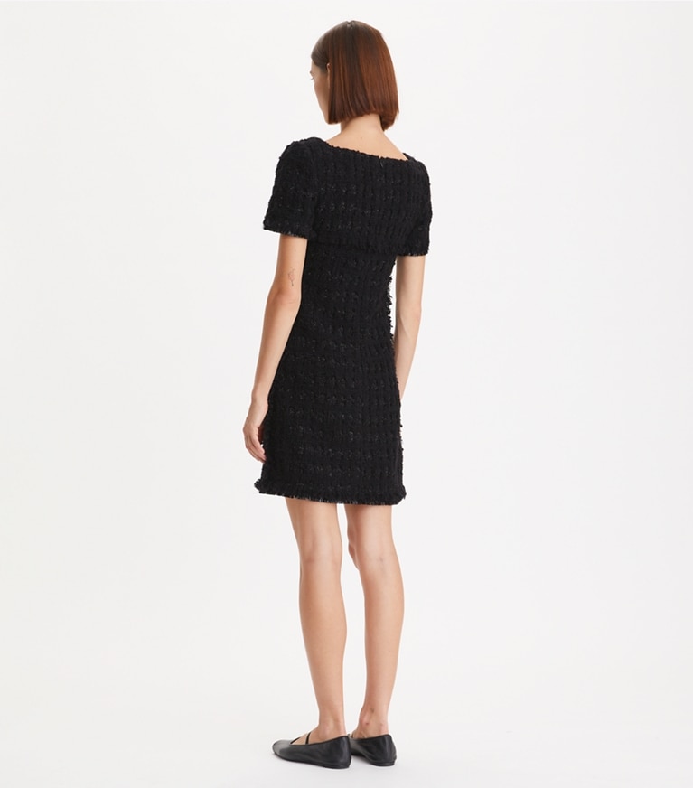 Tory Burch designer kleider Tinsel Tweed Minikleid in Black on model back