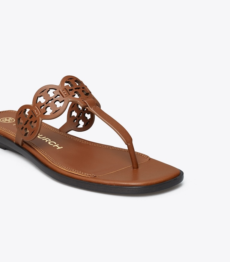 Tory Burch designer sandals Tiny Miller Thong Sandal, Leather in BURNT CUOIO angle