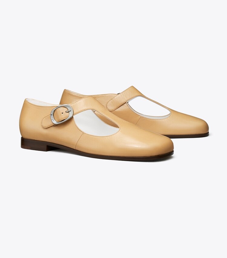 Tory Burch diseñador zapatos planos Tira en T violeta en CORNSILK ángulo