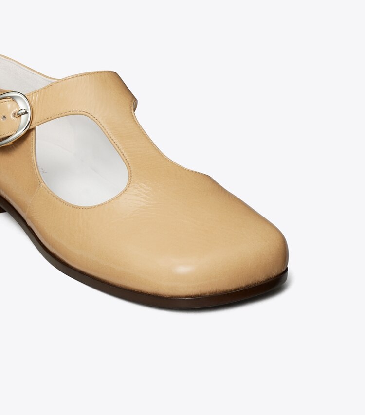 Tory Burch diseñador zapatos planos Tira en T violeta en CORNSILK detalle