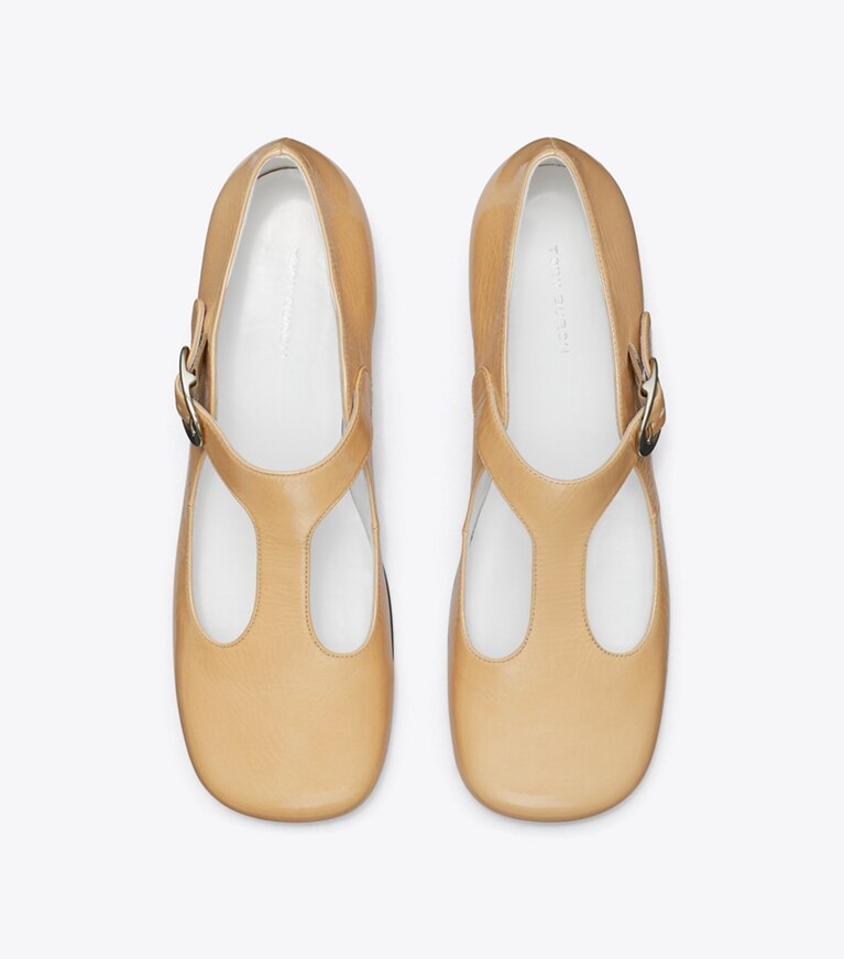 Tory Burch diseñador zapatos planos Tira en T violeta en CORNSILK vista superior
