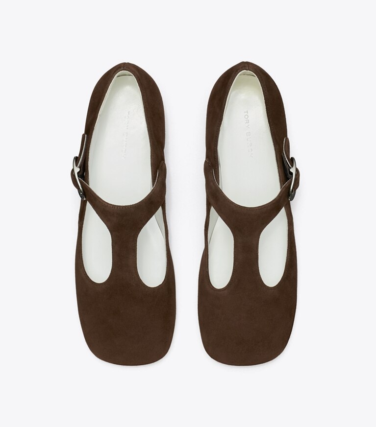 Tory Burch diseñador zapatos planos Tira en T violeta en DARK COCOA vista superior
