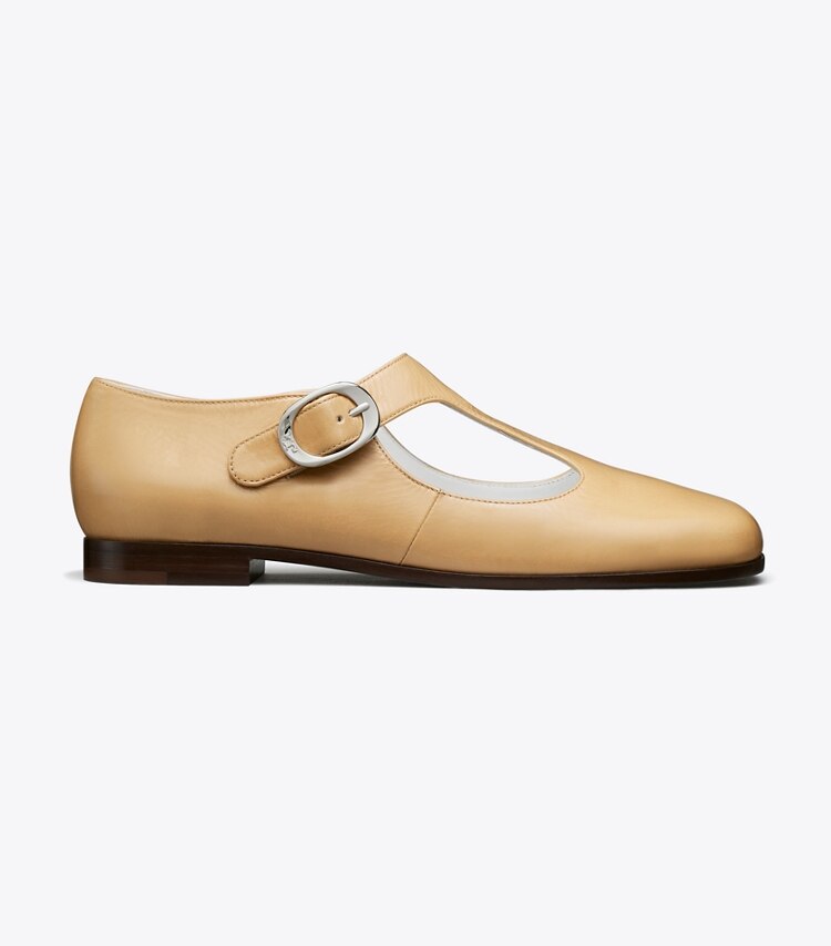 Tory Burch diseñador zapatos planos Tira en T violeta en CORNSILK lateral