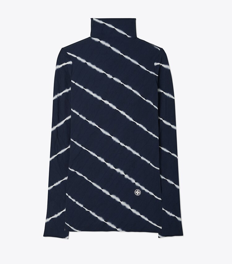 Tory Sport designer tops Tissue-Seamless Long-Sleeve Shibori Mockneck in Tory Navy  Diagonal Shibori front