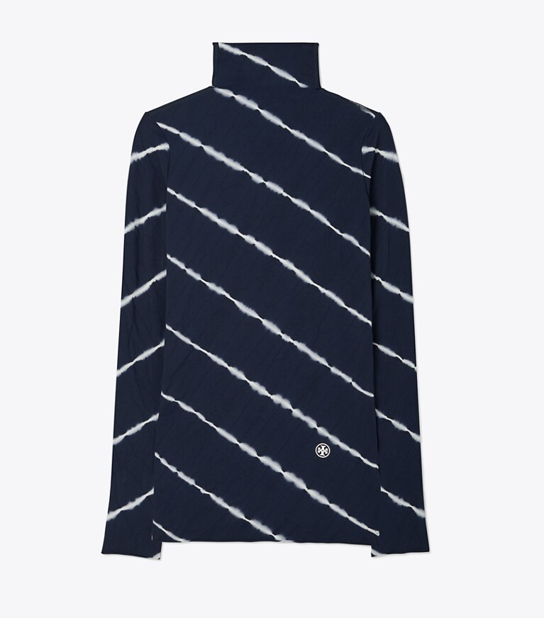 Tory Sport designer tops Tissue-Seamless Long-Sleeve Shibori Mockneck in Tory Navy  Diagonal Shibori front
