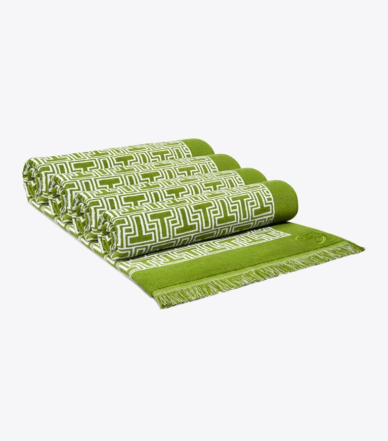 Tory Burch diseñador toallas de playa Toalla de playa T-Tile en Spring Leaf/White adicional