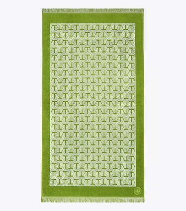 Tory Burch diseñador toallas de playa Toalla de playa T-Tile en Spring Leaf/White frente