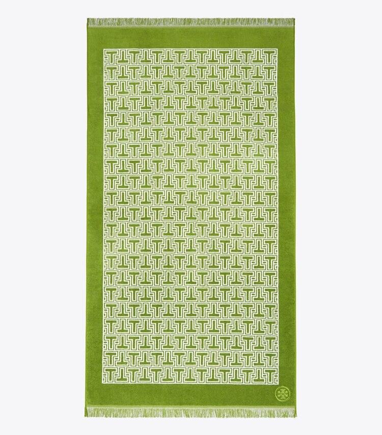 Tory Burch diseñador toallas de playa Toalla de playa T-Tile en Spring Leaf/White frente
