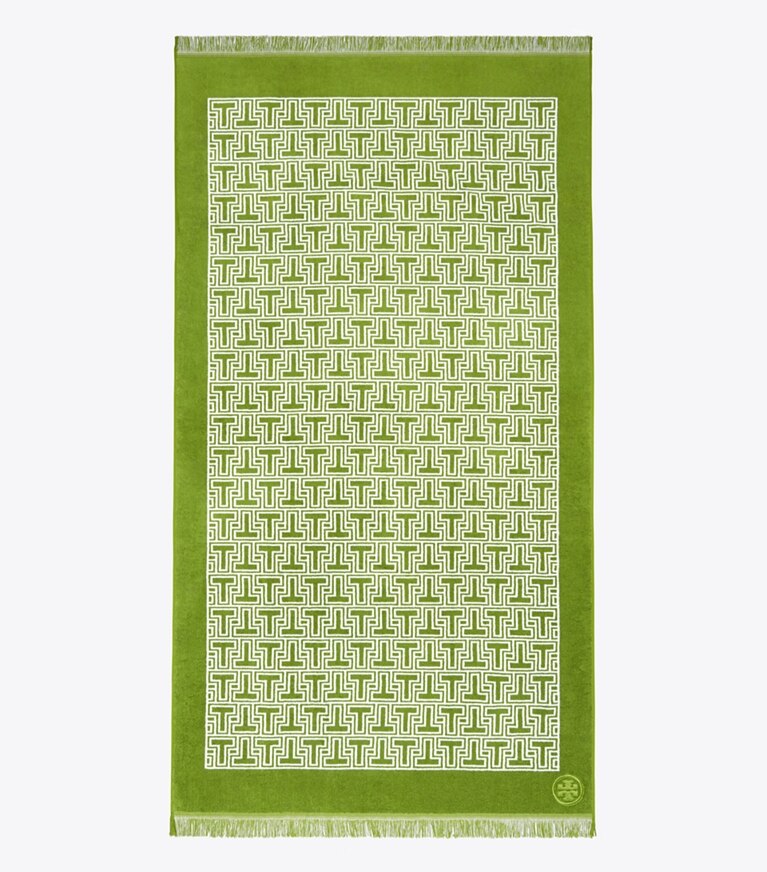 Tory Burch diseñador toallas de playa Toalla de playa T-Tile en Spring Leaf/White frente