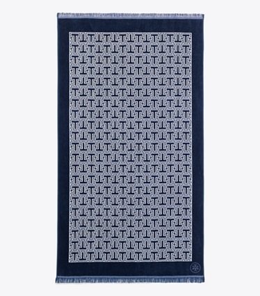 Tory Burch diseñador toallas de playa Toalla de playa T-Tile en Tory Navy/Ivory frente