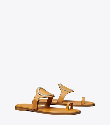 Tory Burch designer sandals Toe Ring Sandal in TOASTED SOUFFLÉ / SILVER angle