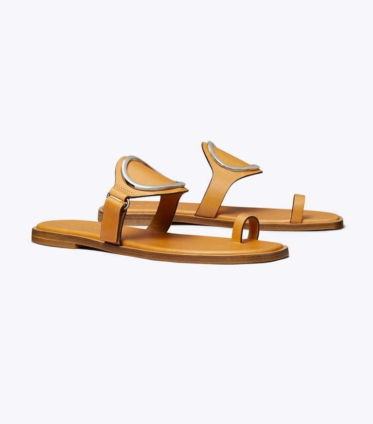 Tory Burch designer sandals Toe Ring Sandal in TOASTED SOUFFLÉ / SILVER angle