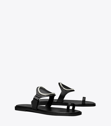 Tory Burch designer sandals Toe Ring Sandal in PERFECT BLACK / SILVER angle