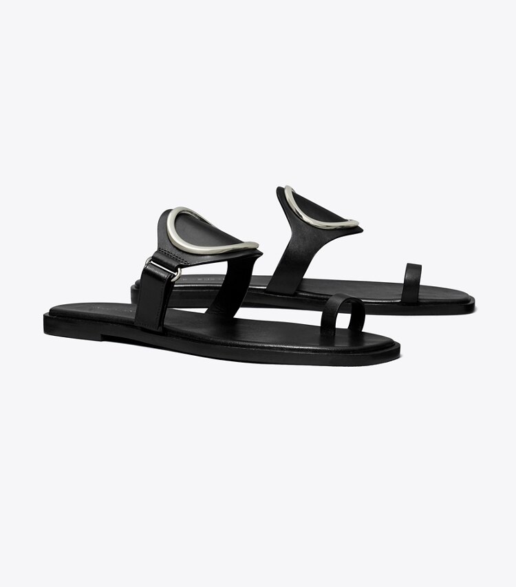Tory Burch designer sandals Toe Ring Sandal in PERFECT BLACK / SILVER angle