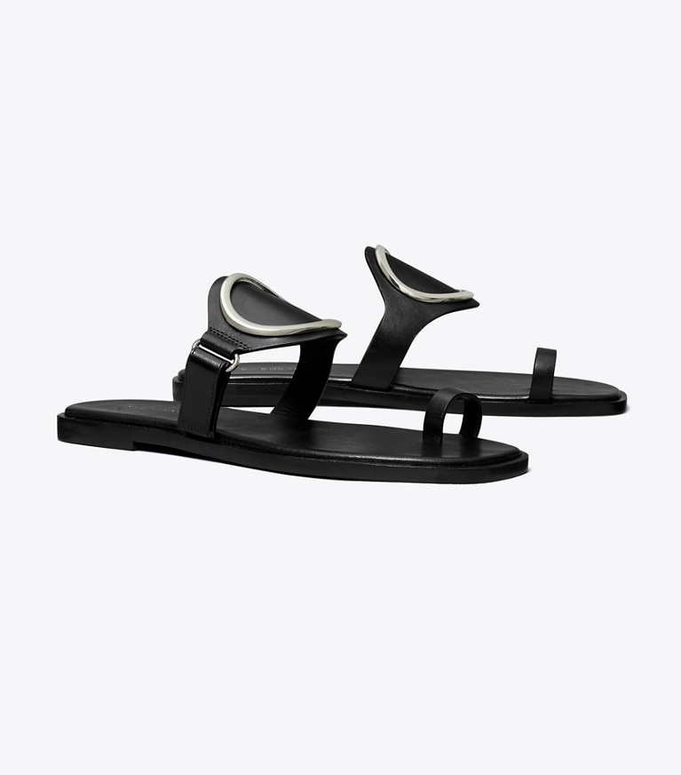 Tory Burch designer sandals Toe Ring Sandal in PERFECT BLACK / SILVER angle
