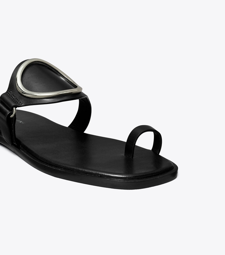 Tory Burch designer sandals Toe Ring Sandal in PERFECT BLACK / SILVER angle