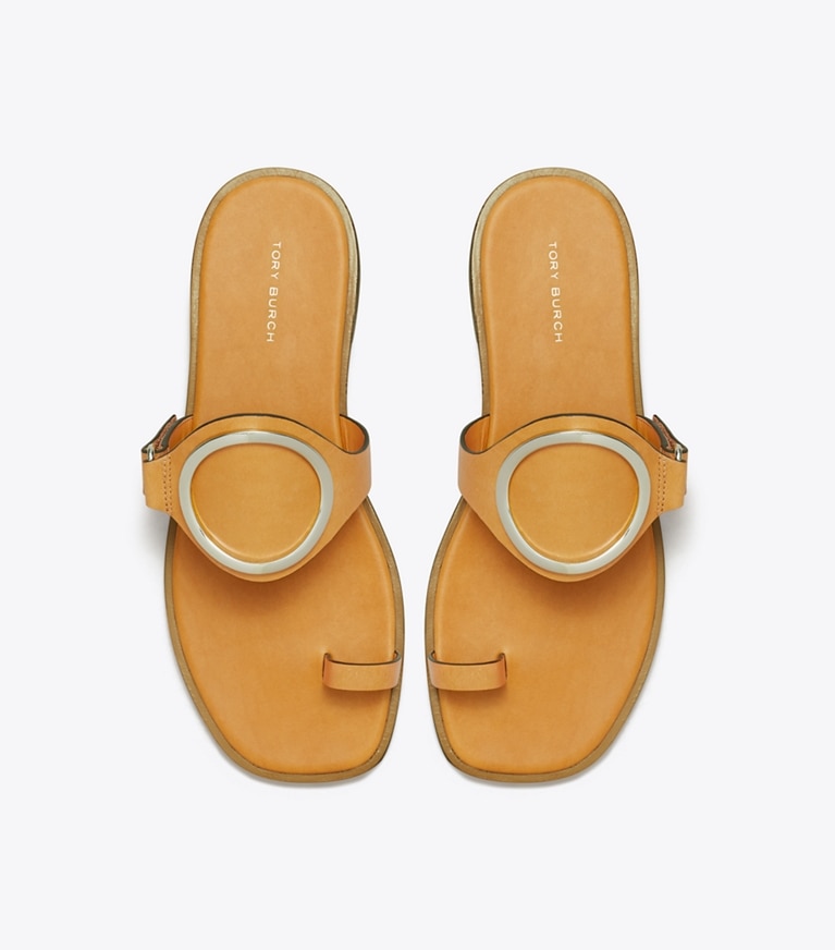 Tory Burch designer sandals Toe Ring Sandal in TOASTED SOUFFLÉ / SILVER angle