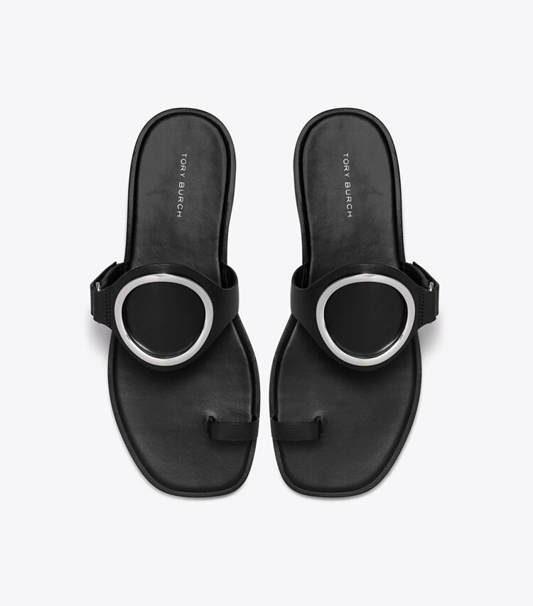 Tory Burch designer sandals Toe Ring Sandal in PERFECT BLACK / SILVER overhead