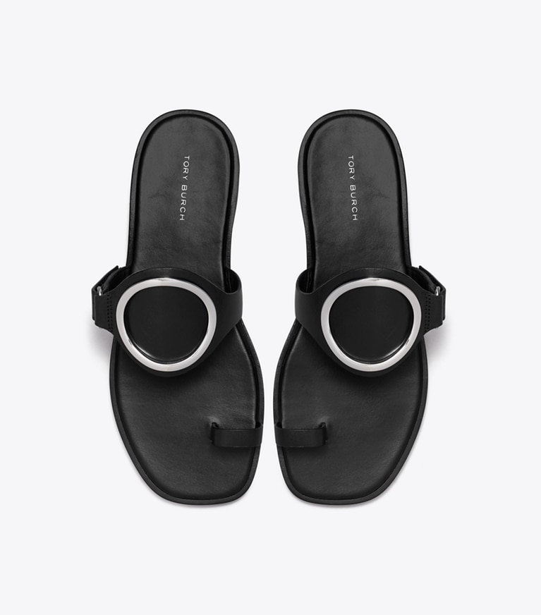 Tory Burch designer sandals Toe Ring Sandal in PERFECT BLACK / SILVER angle