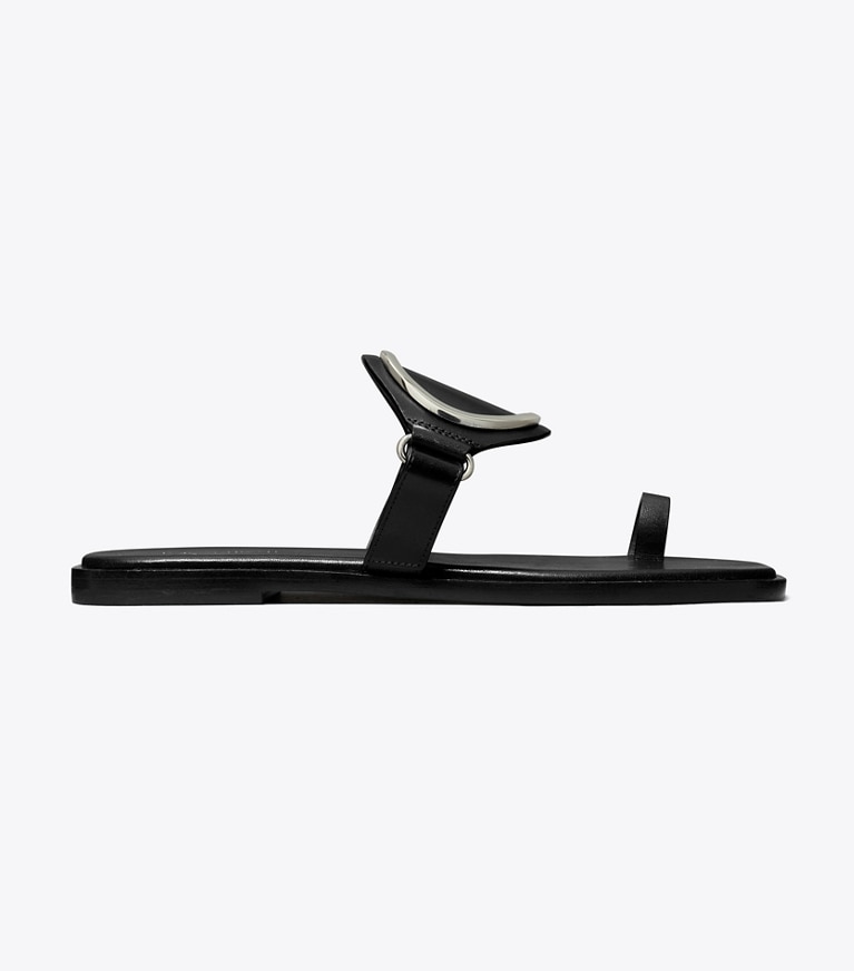 Tory Burch designer sandals Toe Ring Sandal in PERFECT BLACK / SILVER angle