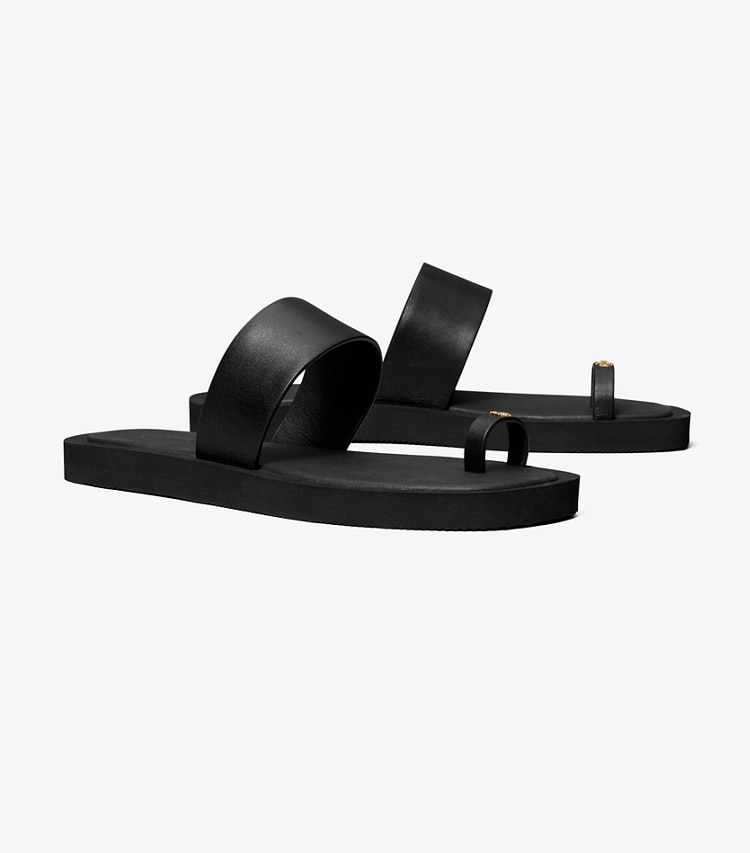 Tory Burch designer sandals Toe Ring Slide in PERFECT BLACK / PERFECT BLACK angle