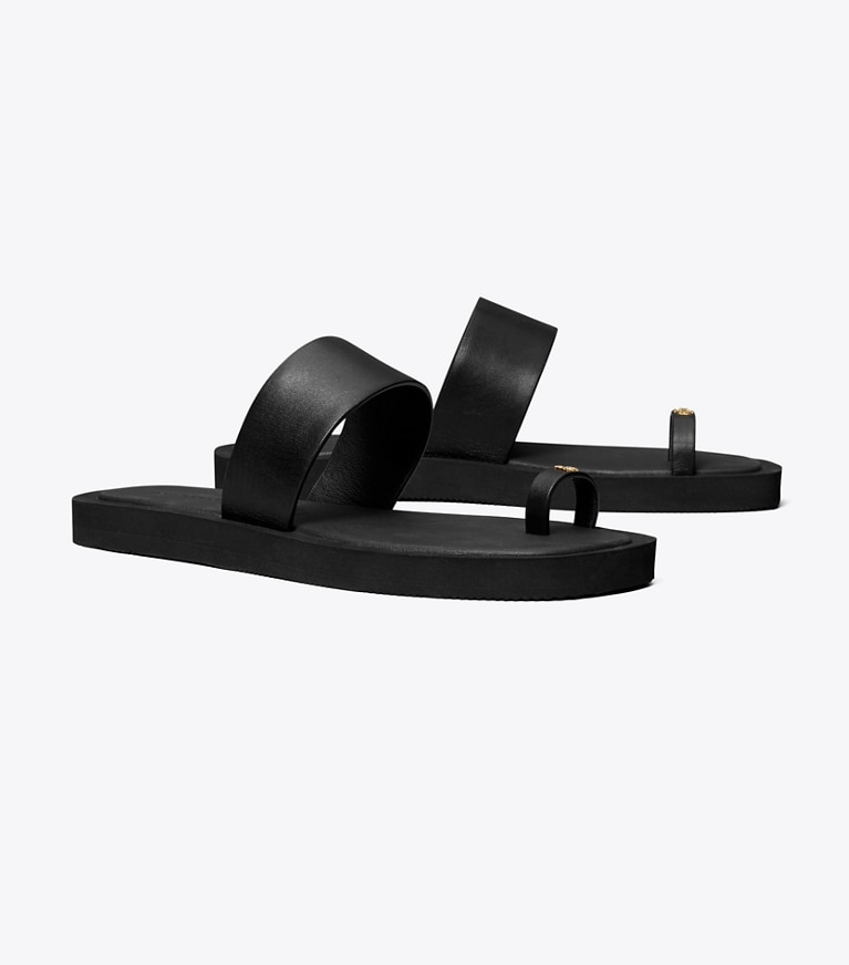 Tory Burch designer sandals Toe Ring Slide in PERFECT BLACK / PERFECT BLACK angle