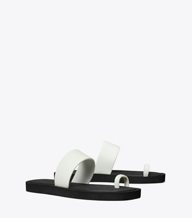 Tory Burch designer sandals Toe Ring Slide in CLOUD / PERFECT BLACK angle