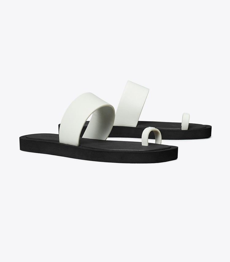 Tory Burch designer sandals Toe Ring Slide in CLOUD / PERFECT BLACK angle