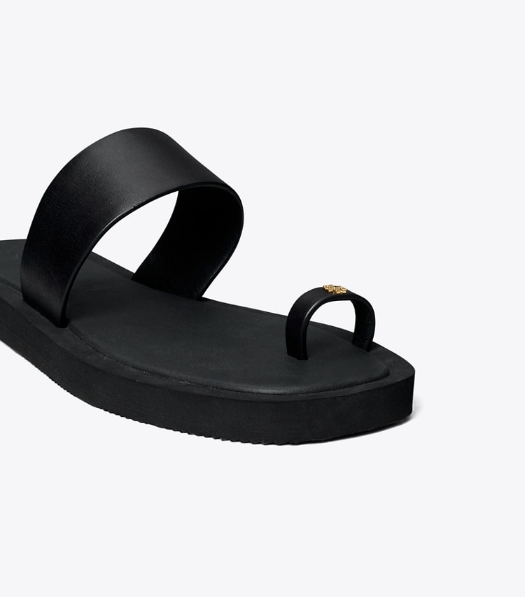 Tory Burch designer sandals Toe Ring Slide in PERFECT BLACK / PERFECT BLACK detail