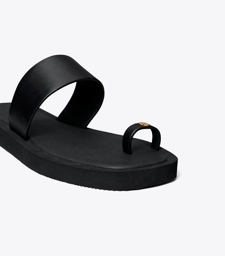 Tory Burch designer sandals Toe Ring Slide in PERFECT BLACK / PERFECT BLACK angle