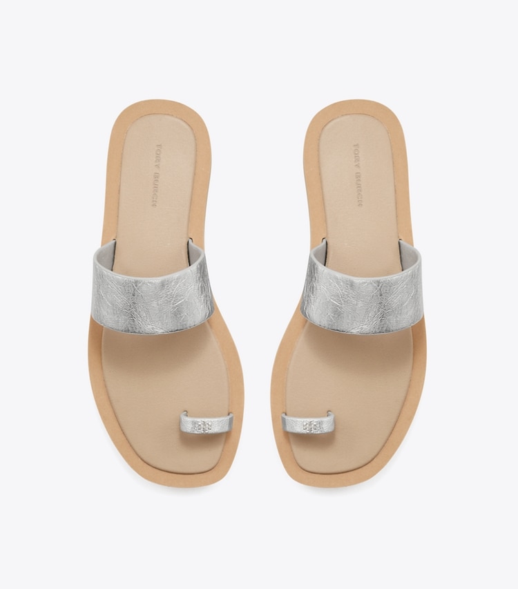 Tory Burch designer sandals Toe-Ring Slide in SILVER / CHANTERELLE MUSHROOM overhead