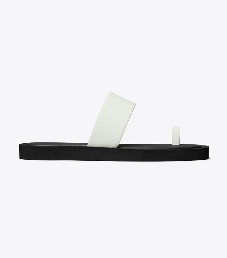Tory Burch designer sandals Toe Ring Slide in CLOUD / PERFECT BLACK side