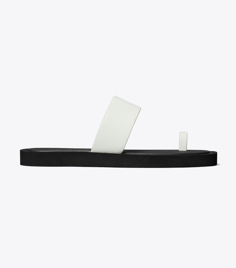 Tory Burch designer sandals Toe Ring Slide in CLOUD / PERFECT BLACK angle
