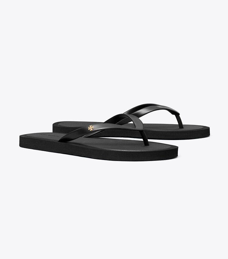Tory Burch designer sandales Tong matelassée Kira dans PERFECT BLACK / GOLD angle