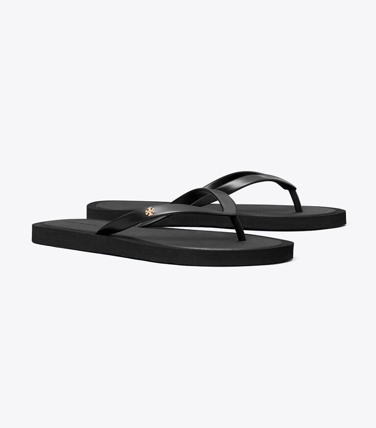 Tory Burch designer sandales Tong matelassée Kira dans PERFECT BLACK / GOLD angle