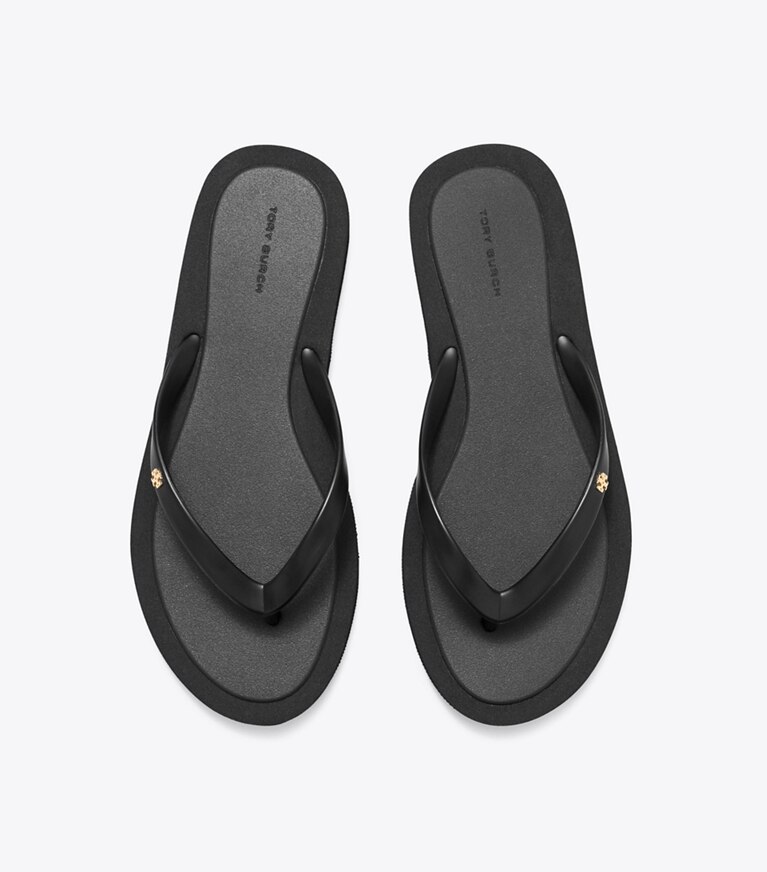 Tory Burch designer sandales Tong matelassée Kira dans PERFECT BLACK / GOLD vue du dessus