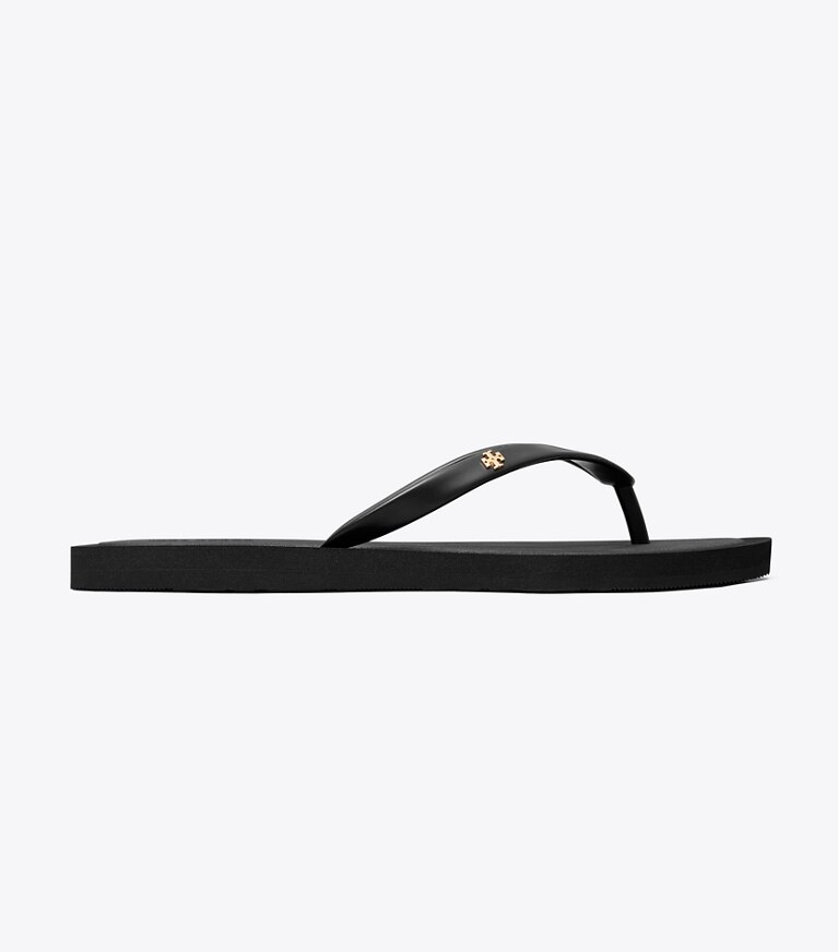 Tory Burch designer sandales Tong matelassée Kira dans PERFECT BLACK / GOLD de côté